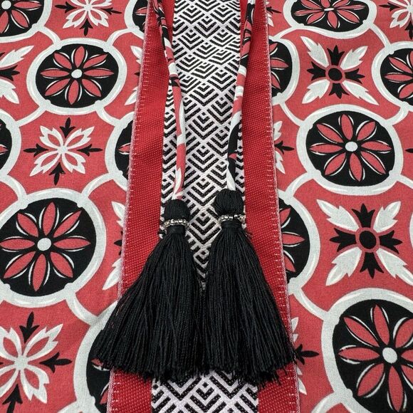 Simply Southern Women’s Dress Red Black Boho Print Tassel Bell Sleeve Size Small - Picture 3 of 7